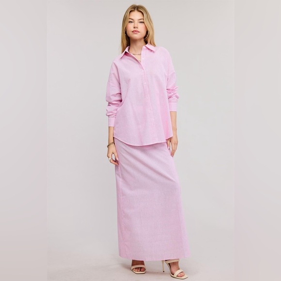 Stripe Button Down Shirt and Skirt Set in Pink Size Medium - Picture 5 of 5